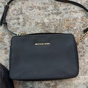 Michael Kors Black Leather Bag with Gold Zipper